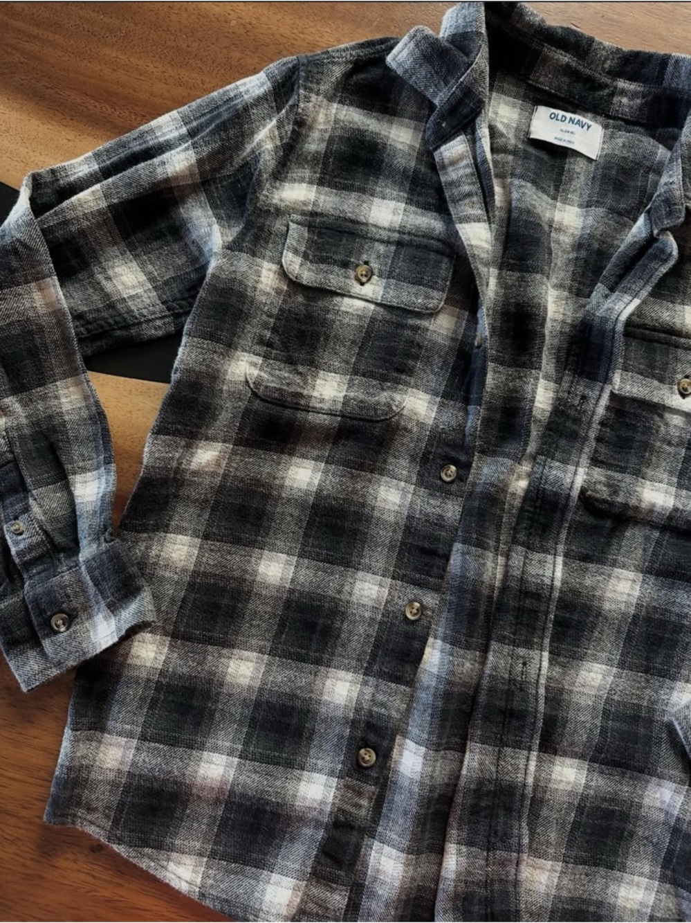 Boys Old Navy Black & White Plaid Flannel Shirt